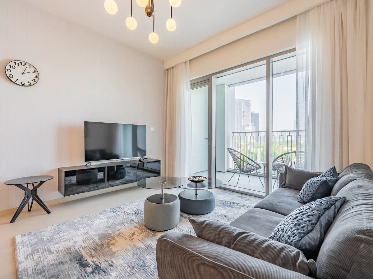 Living area of the 1-bedroom apartment at downtown views ii