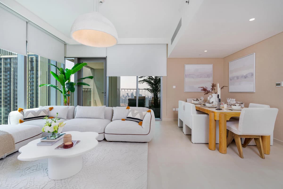 Living area of the 3-bedroom apartment at downtown views ii