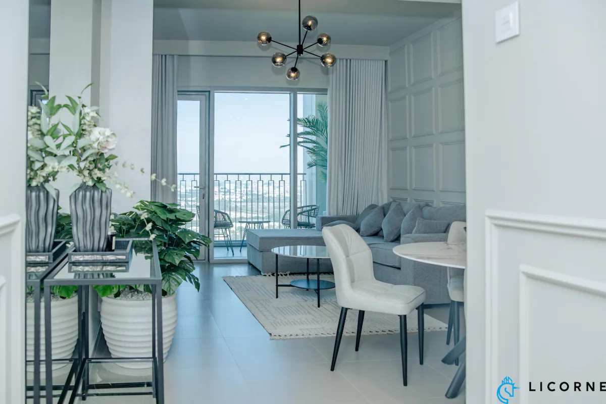 Living area of the 1-bedroom apartment at downtown views ii